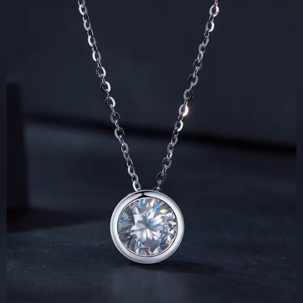 1 Ct Tw Moissanite Bezel Solitaire Dainty Pendant Necklace